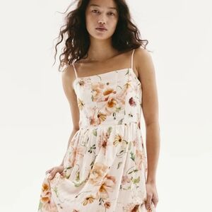 H&M Linen Blend Floral Strappy Midi Romantic Coquette Cottagecore Dress Womens M